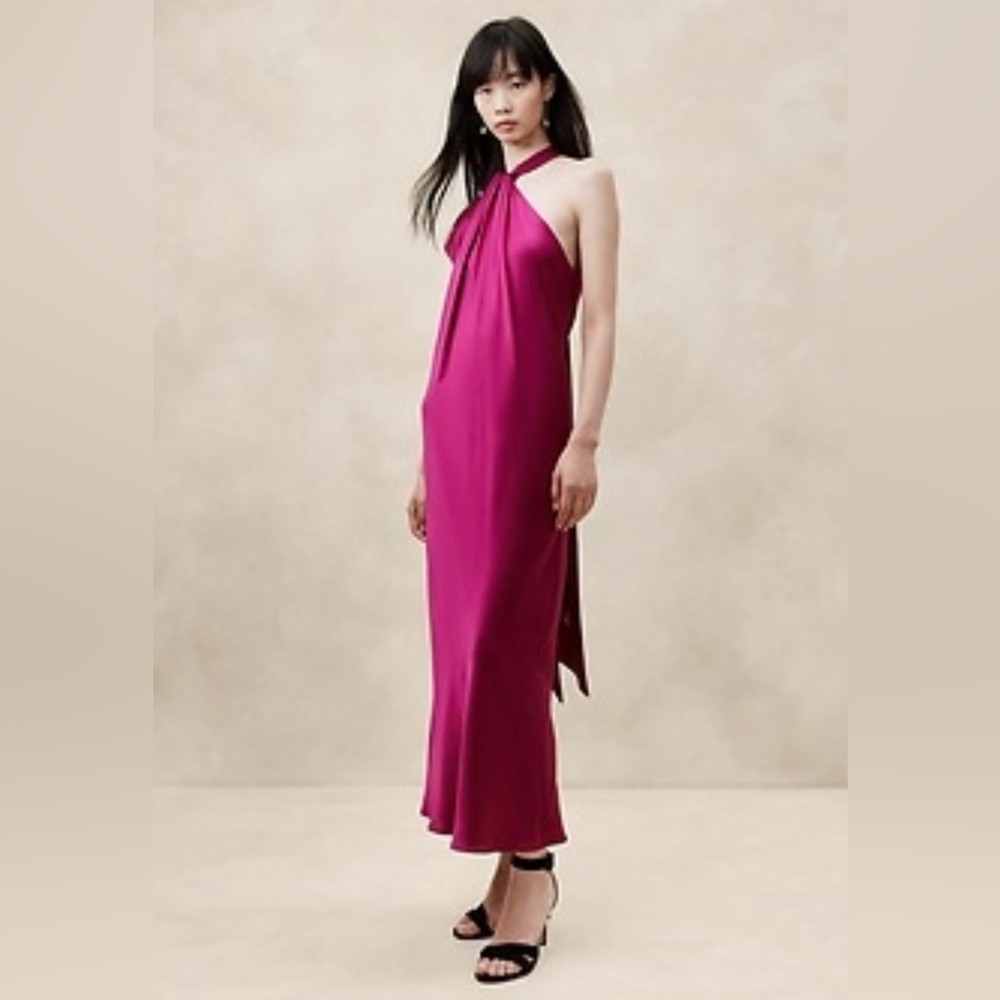 Kaia Fuchsia Halter Dress-Banana Republic